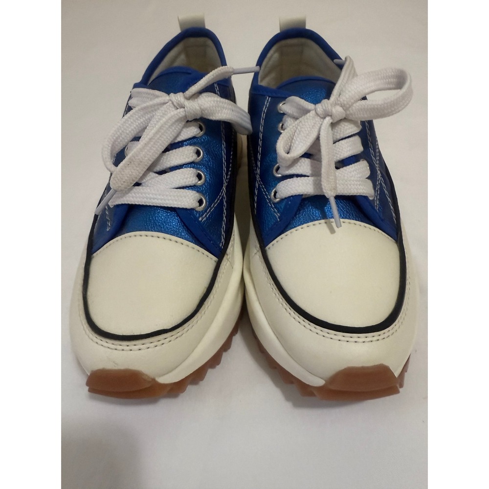 MKS Platform Sneakers Women's Blue White Metallic Leather Lace‎ Up Size 8 NWOT